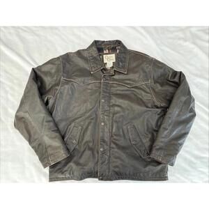 Cripple Creek Jacket Men's Large L Brown Leather Full Zip Flannel Lining Western